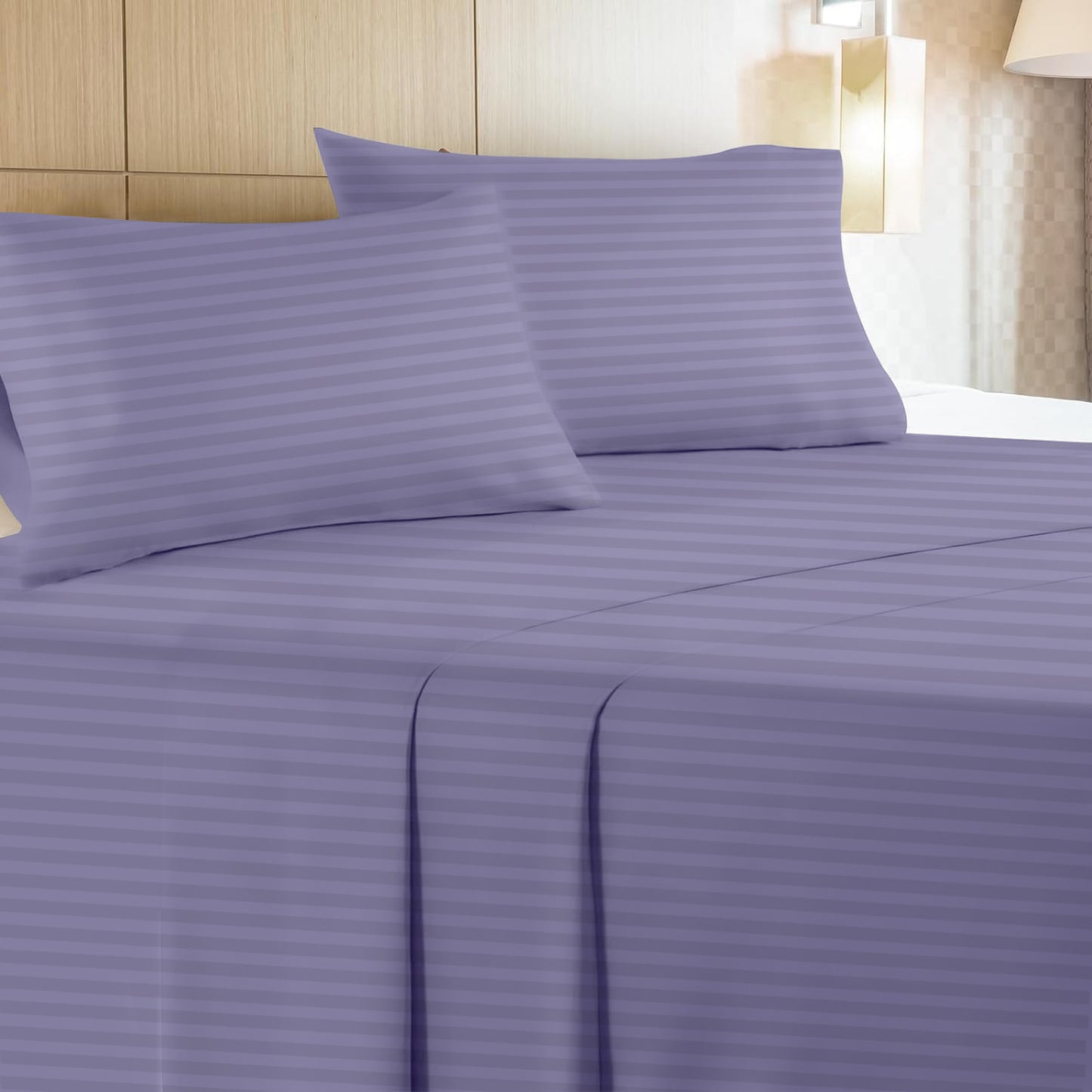 Leluxe Home Striped Sheets Set of 6 - 100% Microfiber Sheets Extra Soft and Wrinkle Free